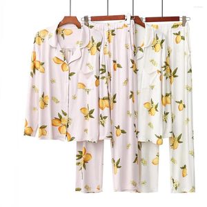 Frauen Nachtwäsche Fdfklak Comfy Set Woman Lounge Wear Modal Herbst Long Sleeve Casual Print 2pcs Home Anzug Pyjama Homewear