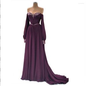 Party Dresses Sexy Prom Evening Long Sleeves Dress Beaded Mother Of The Bride Cocktail Gown Purple Saudi Arabia Dubai