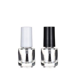 Bottiglia di smalto per unghie vuota riutilizzabile in vetro trasparente di forma rotonda da 5 ml per nail art con tappo nero a pennello Vidba