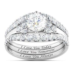 Z bocznymi kamieniami luksus sier złoto trzy w jednym stosownym diamentowym pierścienie I Love You zawsze ślubne pierścionek zaręczyn