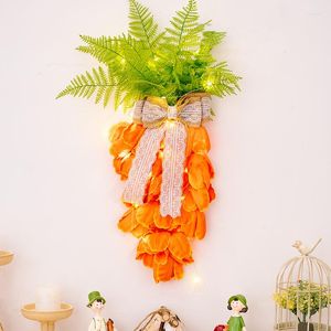装飾的な花のイースター装飾品ライト付きニンジンの花輪ペンダント母の日のチューリップハングアップ逆さまの木の家の装飾