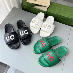 Designer loafer mule gladiator sommar simma sandal sandal slip på sko med låda strand tofflor läder platt klack tofflor kvinnor glider mode man pool kudde bild