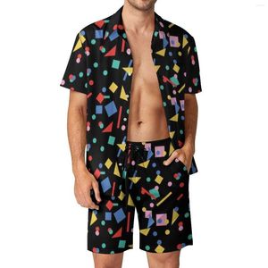 メンズトラックスーツレトロ80年代デザイン美学男性セットアート幾何学的な形状カジュアルショーツビーチシャツセットハワイスーツ特大の服