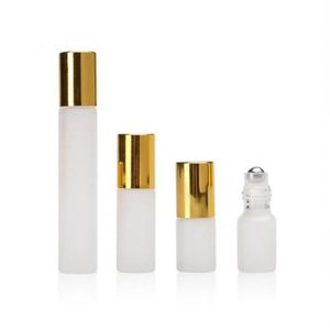 3ML 5ML 10ML Refillable Empty Frosted Glass Roller Bottles Eseential Oil Container with Stainless Steel Roller Ball and Gold Cap Otsww