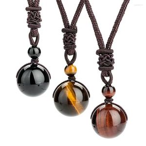 Pendant Necklaces 16MM Tiger Eye Stone Necklace Natural Obsidian Amethyst Men And Women Lovers