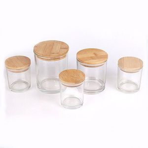 220ml 315ml 450ml empty clear glass candle jar with metal bamboo cork lid for candle making in bulk wholesale price ship by sea only Lencm
