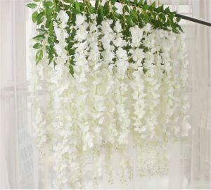 Hochzeitsblumen 110 cm dichte Wisteria Blume künstliche Seidenrebe eleganter Rattan Gartenpartys Dekorationzzz