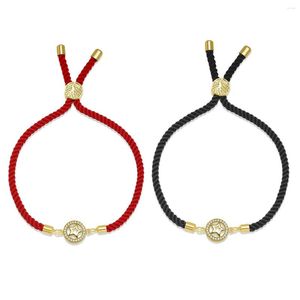 Charm Bracelets White Zirconia Round Magic Star Charms Bracelet For Women Adjustable Twisted Cord Red String Black Rope Gold-plated Jewelry