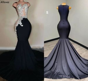 Vintage Seksi Siyah Denizkızı Prom Elbiseler Arapça Aso Ebi Gümüş Kristaller Dantel aplike Vintage Vintage Resmi Gowns Mahkeme Tren Kadınlar İkinci Resepsiyon Giyim Cl2715