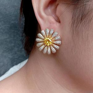 Stud Earrings YYGEM 26mm Daisy For Women CZ Stones Studs Piercing Summer Jewelry