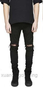 in Stock Slim Fit Ripped Jeans Men Hi-street Mens Denim Joggers Knee Holes Washed Destroyed Plus Size Z2YF