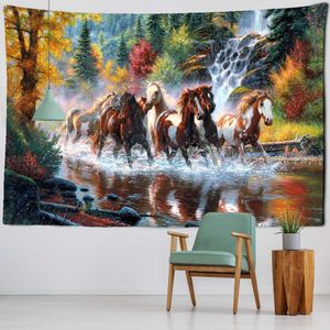 Tapisserier stimulerar hästen tapestry vägg hängande kinesisk bläck målning hippie natur sovsal studio dekor