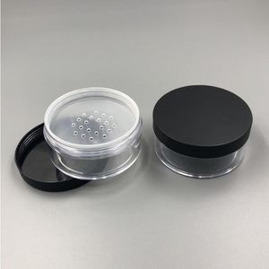Transparente 50g 50ml plástico pó puff recipiente caso maquiagem cosméticos frascos rosto pó blush caixa de armazenamento com tampas peneira tksik