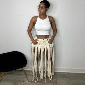 Skirts Women Eyelet Bandage Tassel Maxi Sexy Ripped Punk Grunge Clothes 2023 Summer Fashion Beach Vacation Boho Skirt