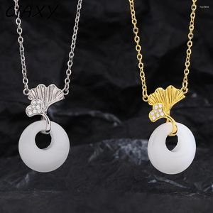 Pendanthalsband 2023 i White Jade Apricot Leaf Choker Halsband Rund Plant Zircon Initial Long ClaVicle Chain Elegant Jewelry Gift