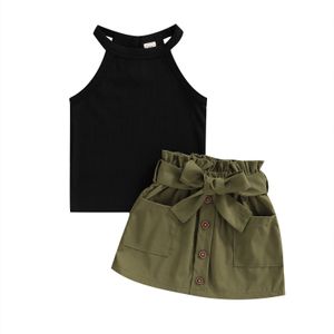 Conjuntos de roupas 0-5 anos criança bebê menina 2pcs moda verão colete camisa sólida top arco verde shorts saia