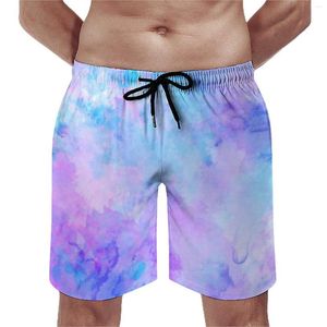 Shorts masculinos Placa de impressão abstrata roxa verão salpica a aquarela Splhe