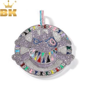 Kolye Kolyeler Bling King Renkli Evil Deyray Karikatür Karakter Yuvarlak Kolye Mikro Mor Kübik Zirkonya Kolye Hiphop Jewelry 230815