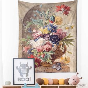 Tapestries Still Life Flowers Painting Tapestry Wall Hanging Retro Court Style Hippie Art Home Decor R230815