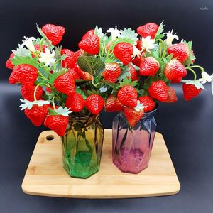 Dekorativa blommor konstgjorda jordgubbar fruktdekor gren plaststam simulering bukett för bröllop hemfest