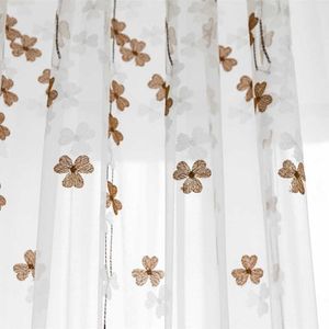 Curtain Embroidered White tulle Curtains sheer for living room bedroom window brown floral curtain drapes home decor