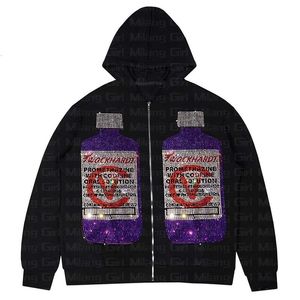 Мужские толстовки толстовок осень Y2K Graphics Zip Up Негабаритная толстовка Goth Hoodie Men Men Women Grunge Cooled Juper