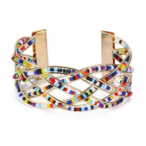 Kościa BOHO Charm Braided Mticolor Bead Mankiet Bracelets 35 mm szerokość Bolejka dla kobiet 18 -karatowa Złota Płytka Dostawa Dheff