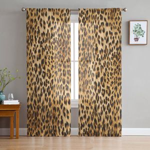 Ren gardiner Wild Animald Leopard Print Window Panel Room för Living Bedroom Kitchen Chiffon Tulle 230815