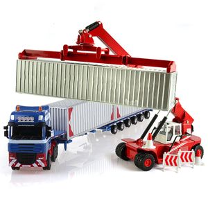 Diecast Model Auto in lega Diecast 1 50 Contenitore trasportatore a letto basso /Reach Stacker /Front Truy Truck Bubbe Pire veicoli Modello Giochi regalo per bambini 230814