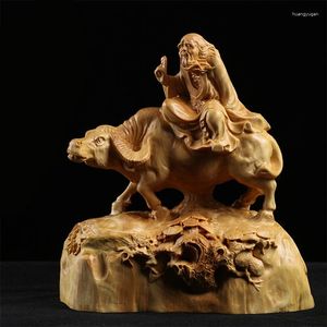 Decorative Figurines Taoist God Lao Tzu Riding Bull Wooden Statue Chinese Mythology And Legend Sculpture Feng Shui Ornament Laozi