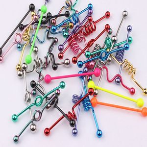 Labret Lip Piercing Jewelry body piercing wholesale 50pcs mix style color stainless steel tongue bar Tragus Earring industrial barbell 230814