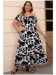 プラスサイズのドレス製品雰囲気のある雰囲気のある長いスカートの女性牛の牛のプリントシンプルな言葉の襟ドレスでクラシックを販売する