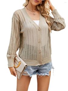 Frauen Strick Frauen Leichtes Häkelkrochet Cardigans Button Down Long Sleeve Waffle Tops hohl aus Strickbolero Achselzucken für Kleideroberflächen