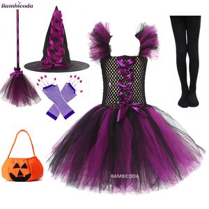 Special Occasions Evil Witch Halloween Girls Tutu Dress with Hat Children Fancy Purim Pageant Birthday Party Costume Kids Prom Ball Gown 230814