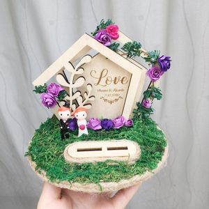 Dostawy imprezowe spersonalizowane stojak na żugerię dekorację małżeństwa ślubnego pochowanie Po rustykalne drewniane kwiat niestandardowy pierścień poduszka