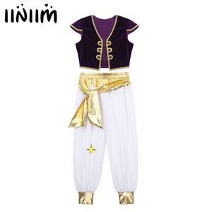 Special Occasions Kids Boys Children Arabian Prince Lamp Cosplay Costumes Cap Sleeves Vest Waistcoat with Pants Set for Halloween Parties Dress Up 230814