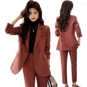 Frauen zweiteilige Hosen Frauen 2 Set Office Ladies Elegant Business Double Breast Jackets Bleistift weibliche Kleidung formelle Blazer Hosenanzüge