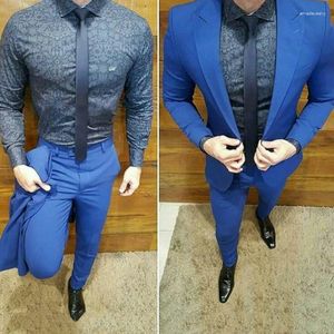 Ternos masculinos Men feitos de azul Royal para casamento 2023 Tuxedos de noivo Slim Fit Fit Brideroom Wear 2 peças calças Terno Masculino