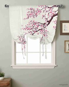 Curtain Japanese Style Sakura Window Curtain for Living Room Bedroom Balcony Cafe Kitchen Tie-up Roman Curtain R230815
