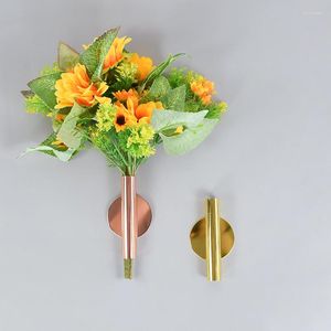 Vasen Roségold/Goldene kreative Wand hängende Vase Metallpflanzen Halter Rack Flowerpot Home Decor Party Hochzeitshalterung Blume
