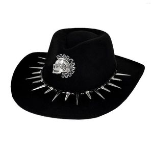 Berets Cool Steampunk Cosplay Spike Cowboy Hats Big Skull Women Men Western Jazz Hat