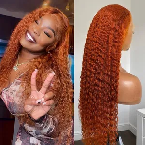 26 Inch 220%density Long Soft Ginger Orange Kinky Curly Lace Front Wig for Black Women Baby Hair Pre Plucked Heat Resistant Deep Wave