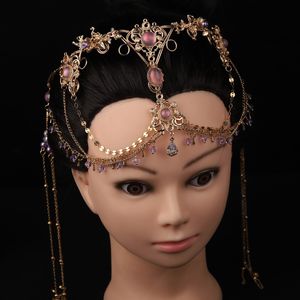 Wedding Hair Jewelry Chinese Hanfu Beads Tassel Forehead Headband for Hair Women HairBands India Hair Accessories Bridal Hair Jewelry Tiara Headdress 230815