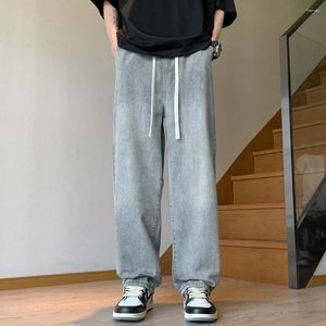 Erkek Kot Koreli Erkek Büyük Boy Geniş Bacak Mavi Bahar Yaz Trail Denim Pantolon Düz gevşek Elastik Bel Sırış Pantolon