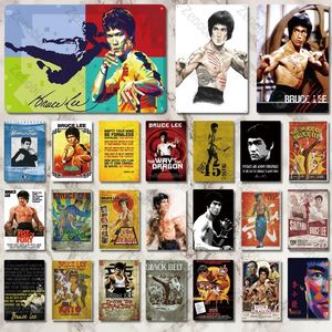 Kung fu estrelas metal poster placa metal vintage famoso ator metal sinal de metal sinalização chinesa kung fu superestrear lin signo homem caverar bar pub club de casa decoração de parede de sala de estar 30x20cm w01