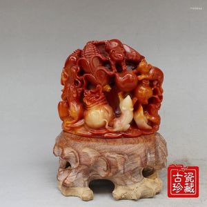 Figurine decorative Cina vecchia intaglio a mano Shoushan Stone la statua cinese di mais ratto zodiacale