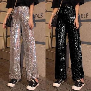 Women's Pants High Waist Glitter Fall Winter Outfit Women 2023 Silver Sparkly Flare Sequined Trouser Party Night Clubwear Y2K Sweetpaant