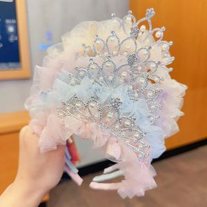 New Lace Crown Flor Flor Head Band Rhinestone Girl Hair Band Princess Crown -cocar de aniversário Prom Party Hair Acessórios