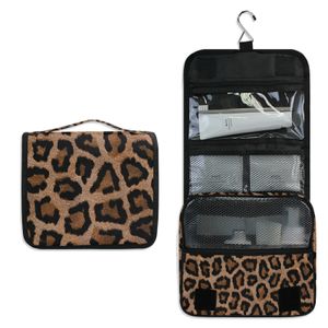 Kosmetiska väskor hängande resor toalettartikar leopard tryck makeup fodral kosmetikväska stor kapacitet vikbar bärbar tvättförvaring väska arrangör 230815