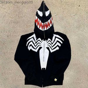 Felpa con cappuccio maschile 2022 Summer New Retro Gothic Jacket Street con cappuccio maschile 3d Spider Stampa Y2K Coppia Anime Hoodie Z230816